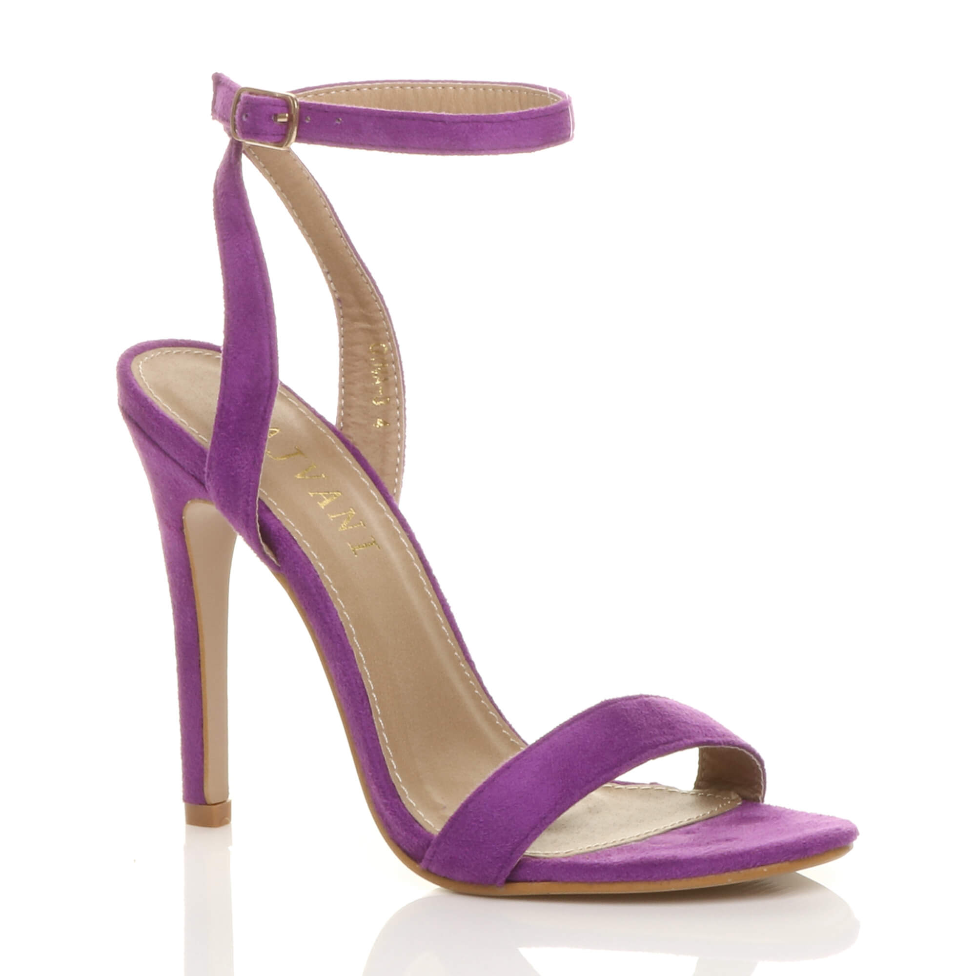 Purple High Heel Ankle Strap Barely There Sandals