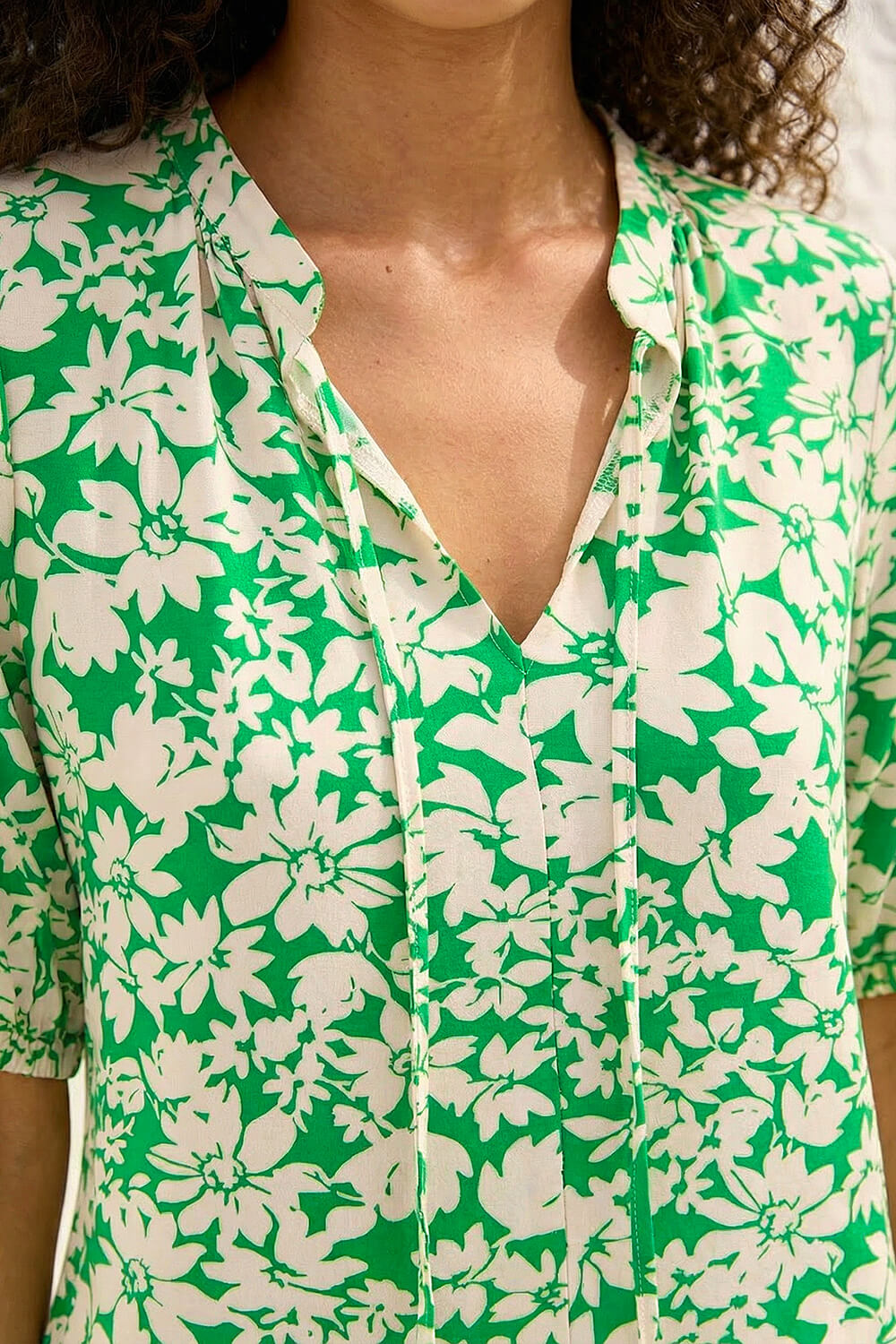 Green Petite Floral Tie Front Top, Image 5 of 4