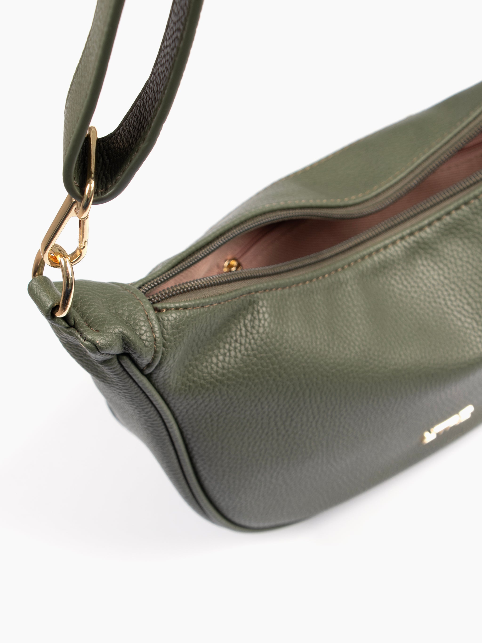 Khaki Etre Khaki Faux Leather Half Moon Crossbody Bag, Image 3 of 5