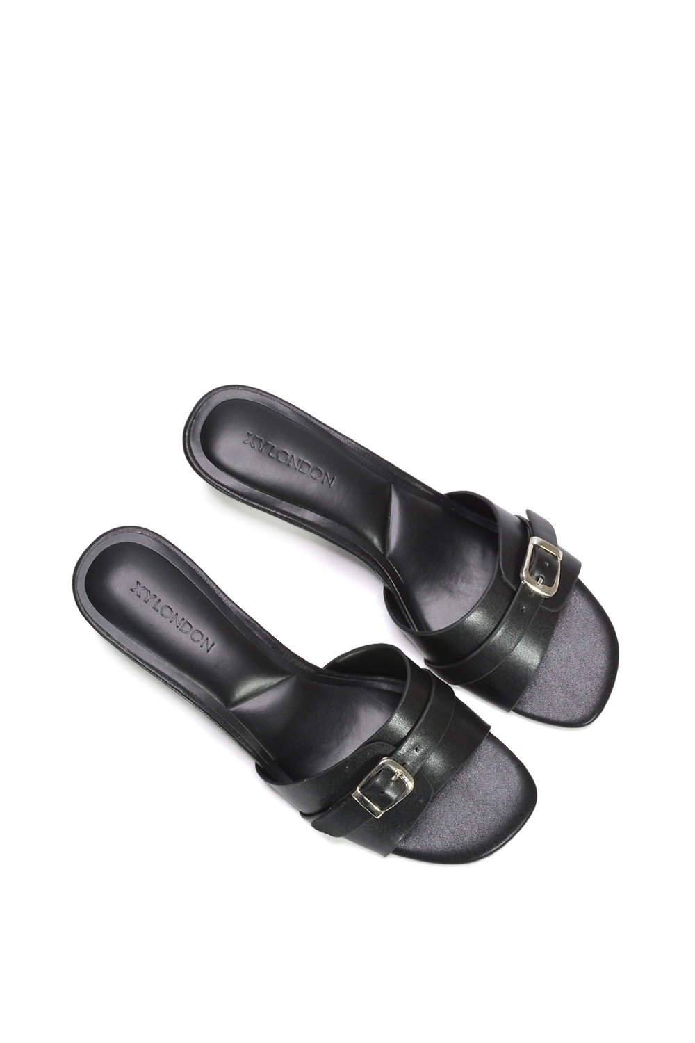 Black XY LONDON Black 'Romee' Slip On Low Kitten Heel Mule Sandals, Image 6 of 6