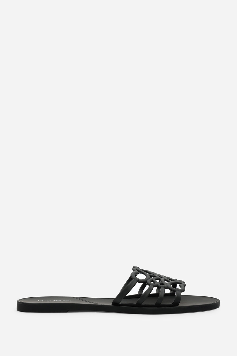 Black Emiliana Matte Cut Out Jelly Flat Sandals, Image 2 of 6