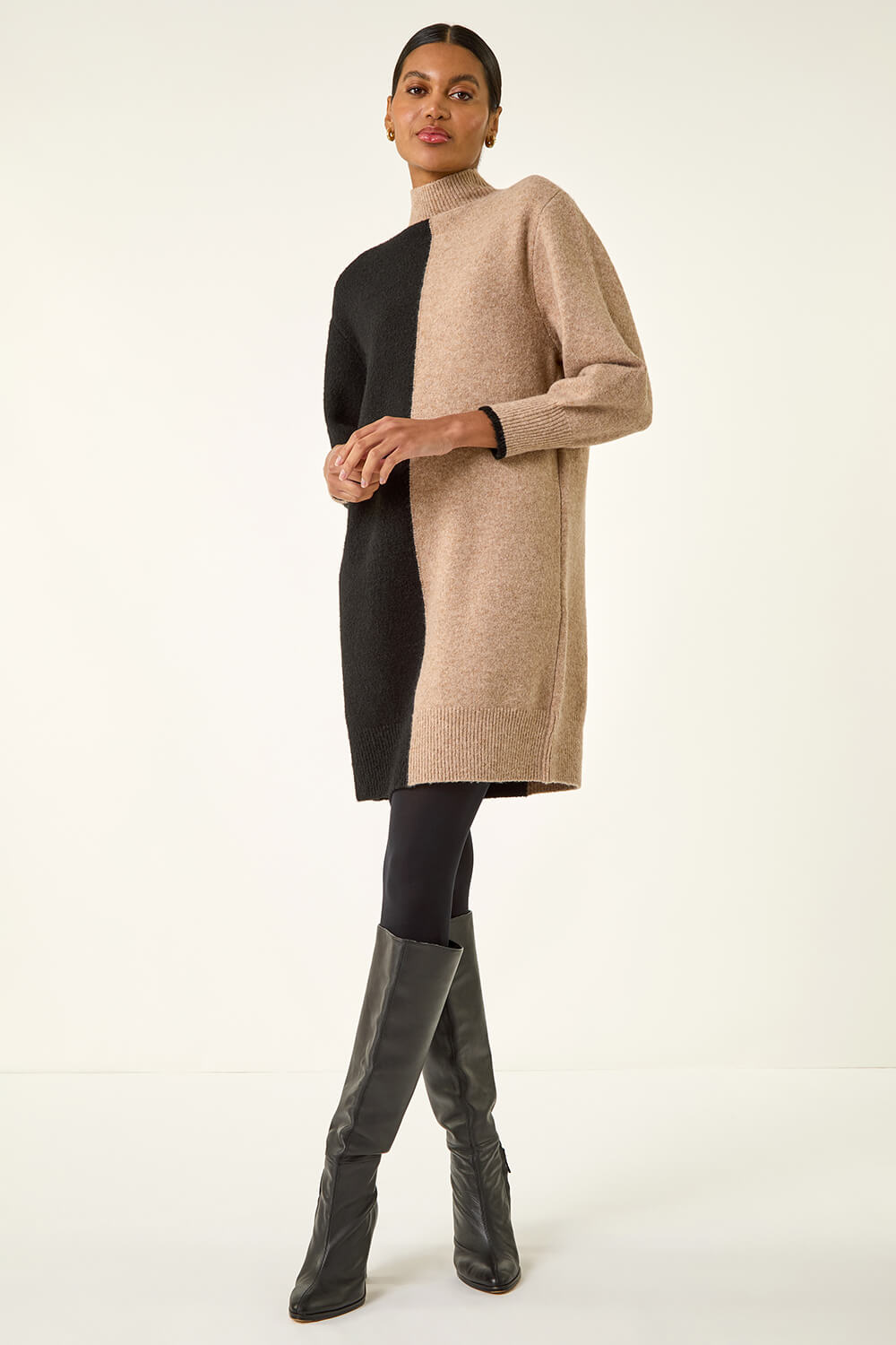 Biscuit Contrast Colour Knit Dress, Image 3 of 5