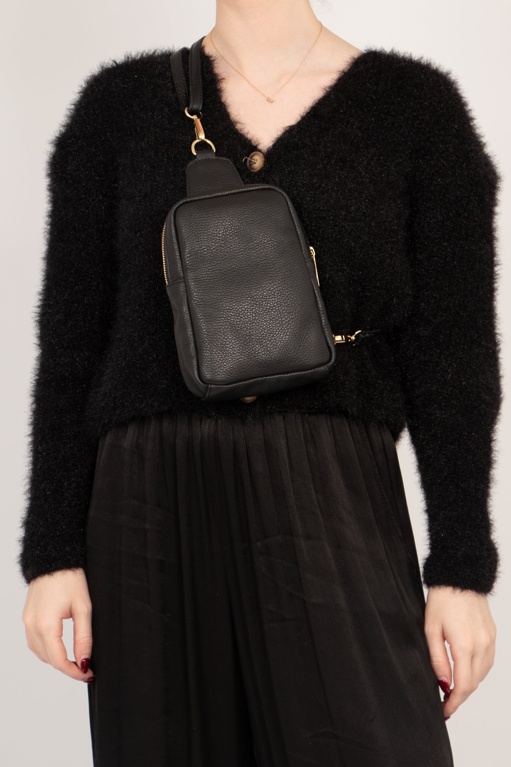 Black Italian Leather Crossbody Sling Bag, Image 3 of 3