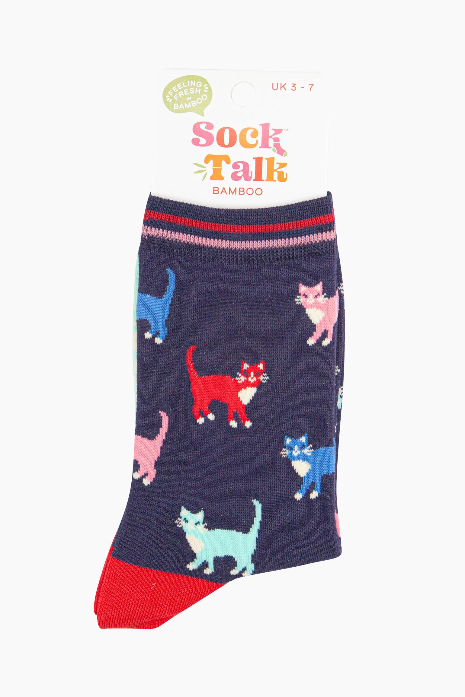 Navy Blue Bamboo Socks - Navy/Multi, Cats, Image 4 of 4