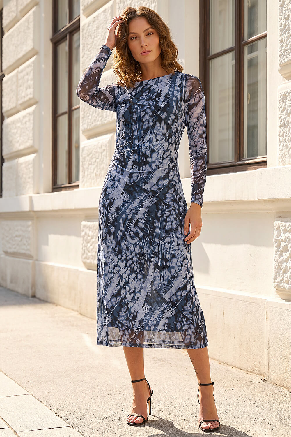 Grey Petite Abstract Mesh Dress, Image 3 of 4
