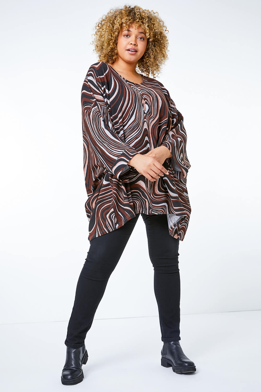 Chocolate Curve Swirl Print Batwing Top, Image 5 of 5
