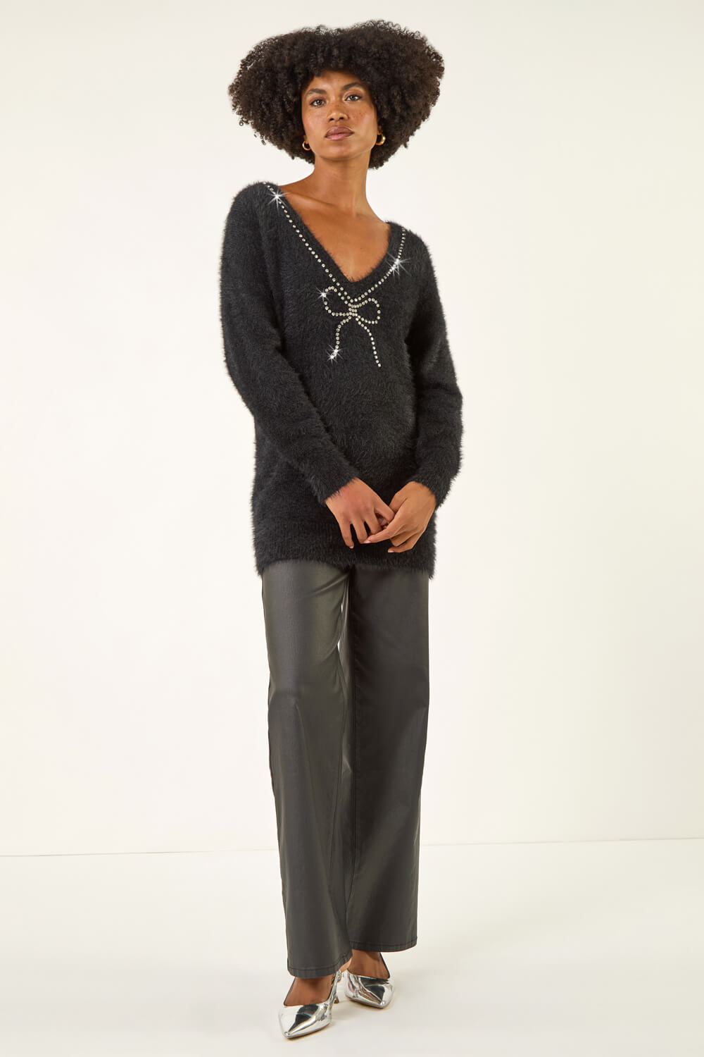 Black Fluffy Sparkly Bow Knit Jumper , Image 3 of 5