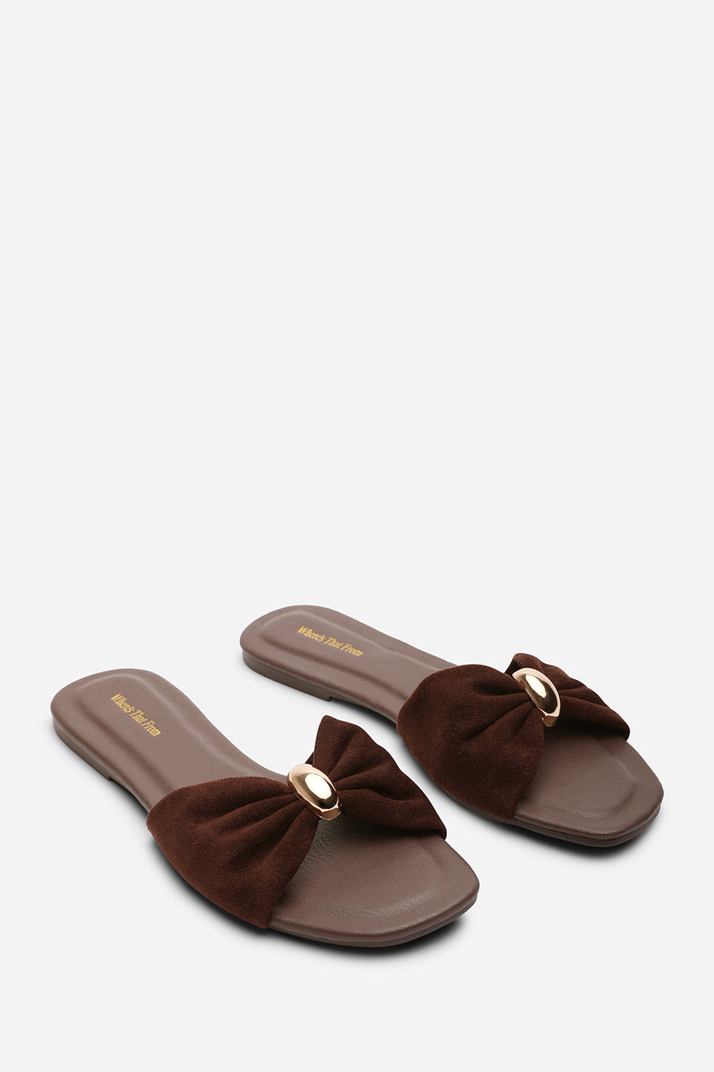 Dark Brown Where's That From Dark Brown Arc Ruched Buckle Slide On Sandal, Image 4 of 6