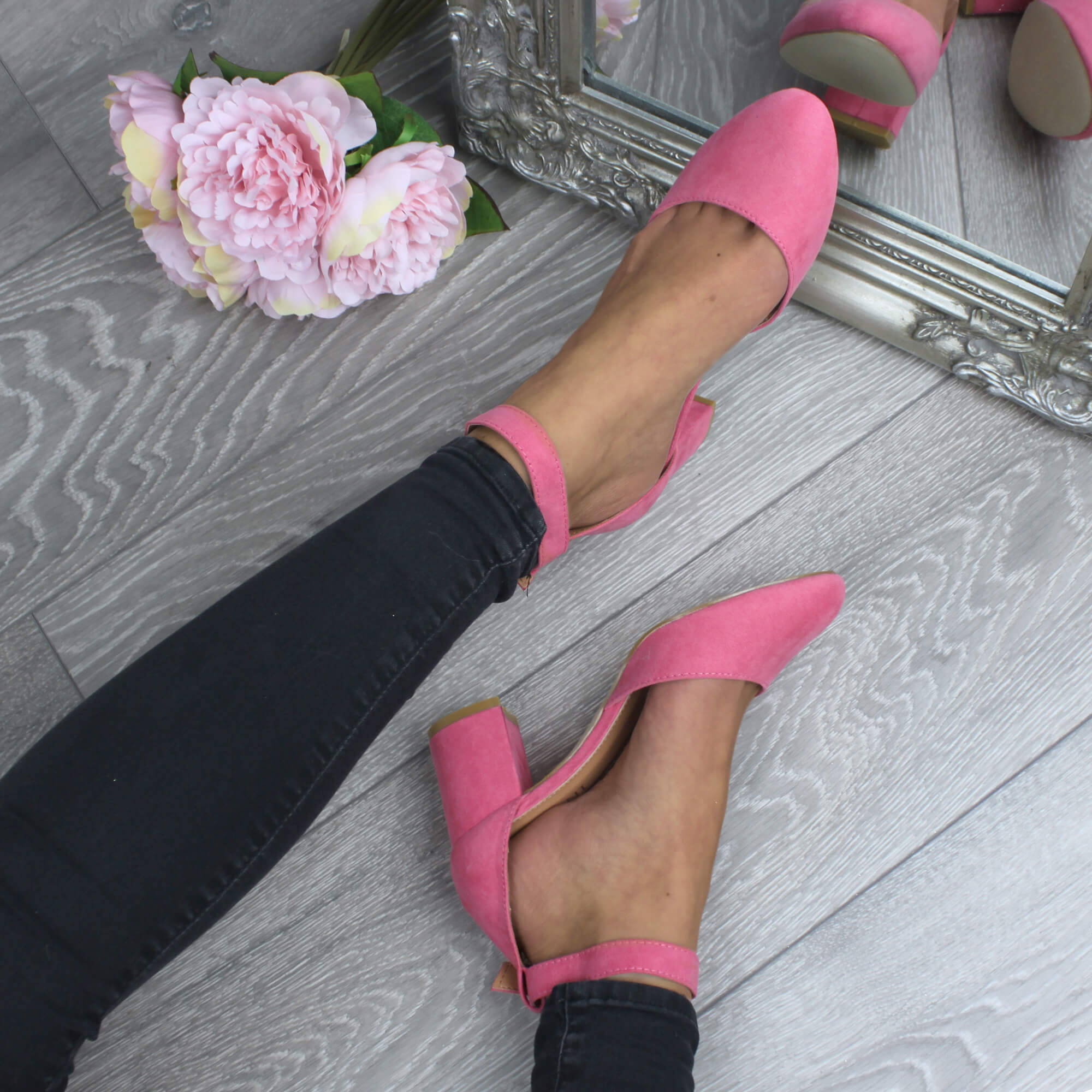 Coral AJVANI Coral Mid Block Heel Ankle Strap 2 Part Heels, Image 5 of 6