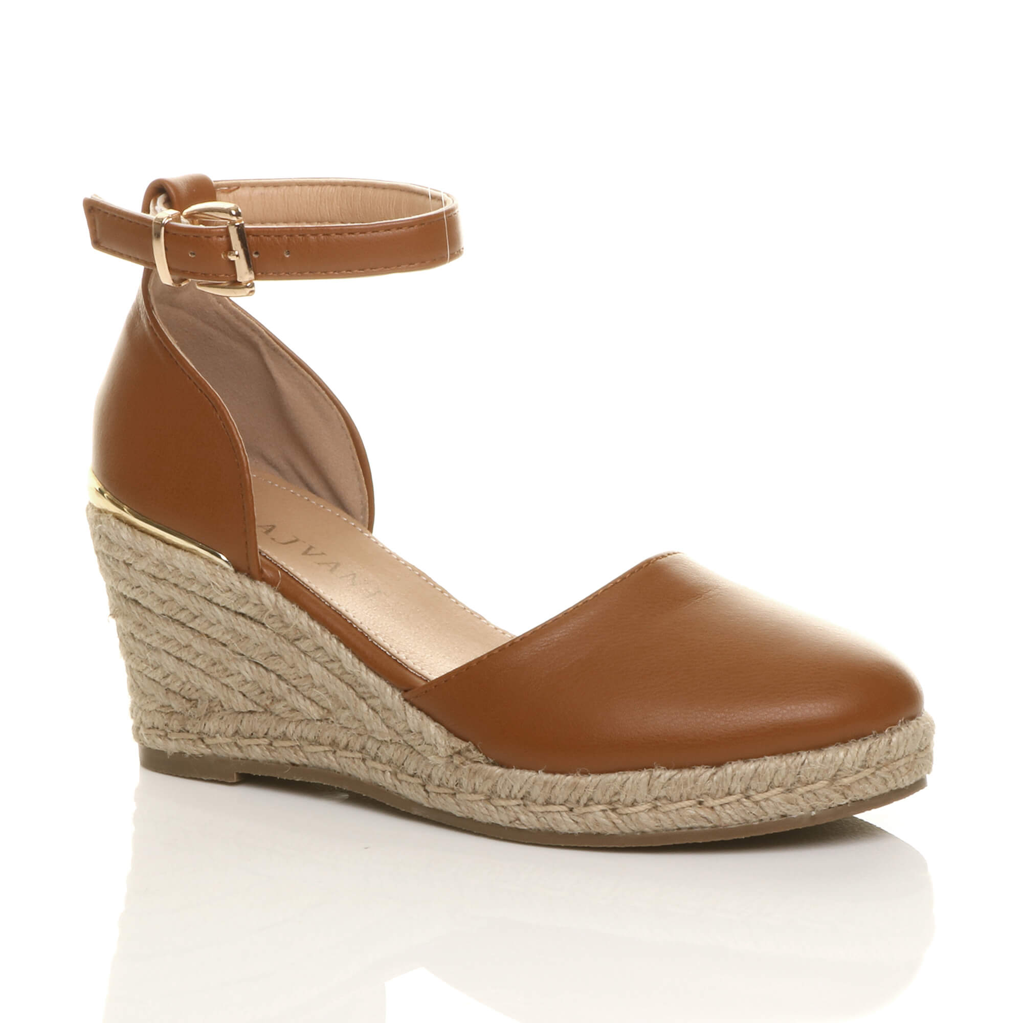 Tan Mid Wedge Heel Ankle Strap Espadrille Sandals, Image 1 of 6