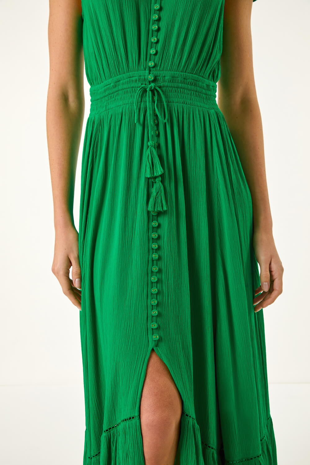 Green Tiered Buttoned Maxi Dress, Image 6 of 5