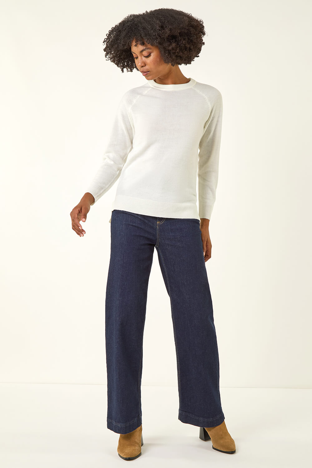 Ivory Plain Soft Crew Neck Jumper, Image 3 of 5