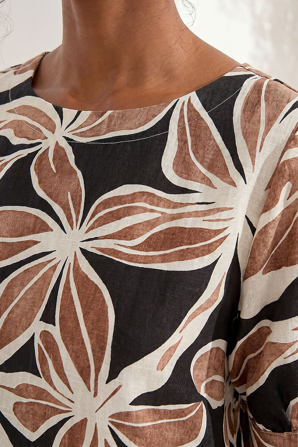 Mocha Floral Print Top, Image 5 of 4