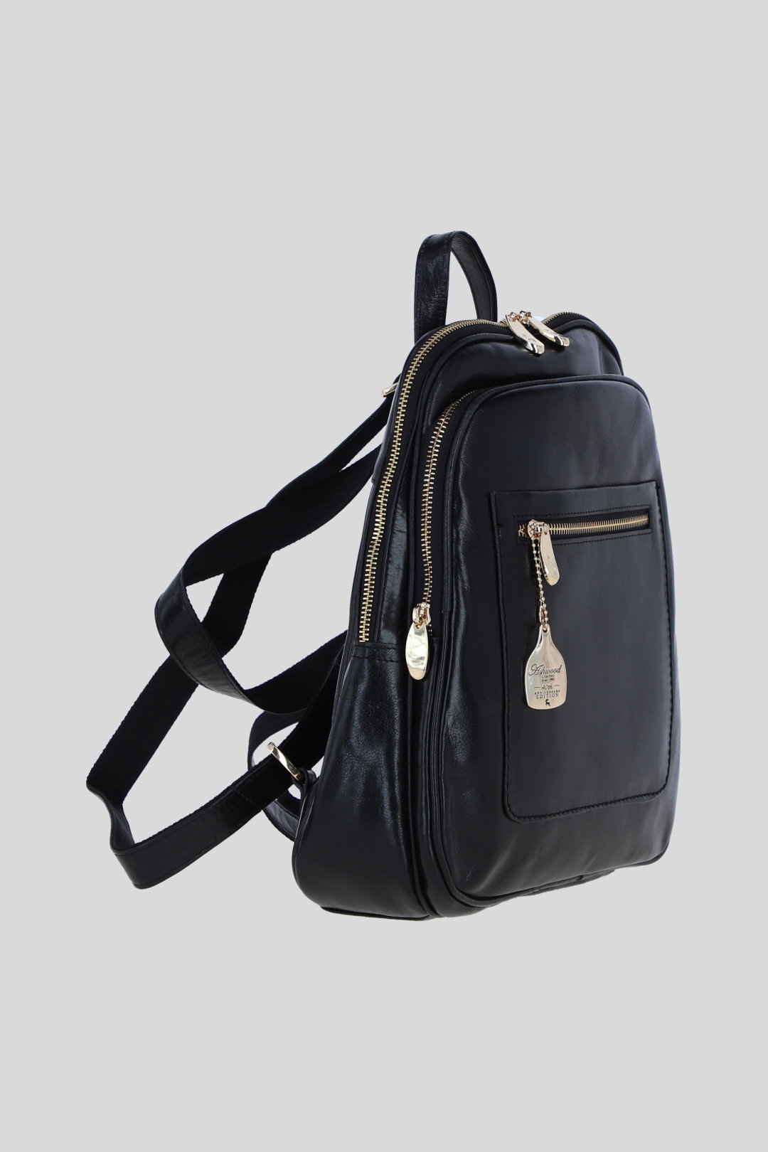 Black Real Leather Backpack with Multiple Pockets and Gold-Tone Hardware, Image 4 of 4