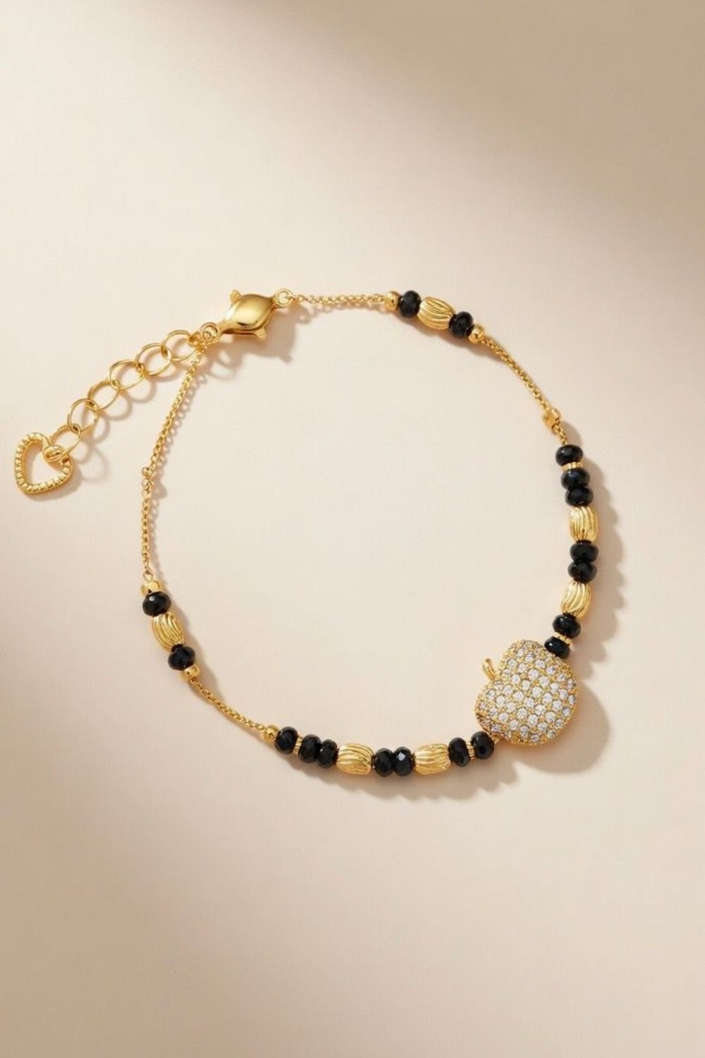 Gold 18k Gold plated Black Bead Nazar Charm bracelet, Image 1 of 1