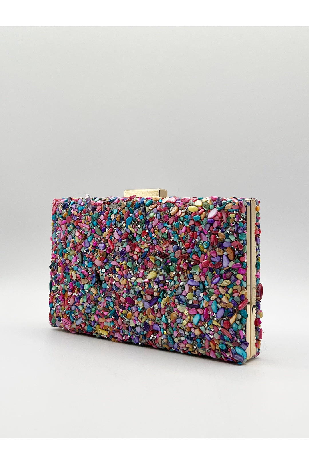 Multi Embellished Square Clutch Bag in Multi, Image 3 of 5