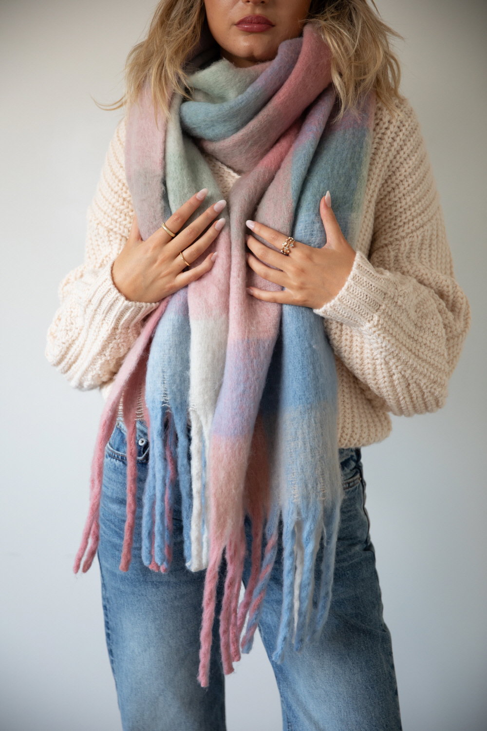 Multi Pastel Checked Print Scarf, Image 1 of 1