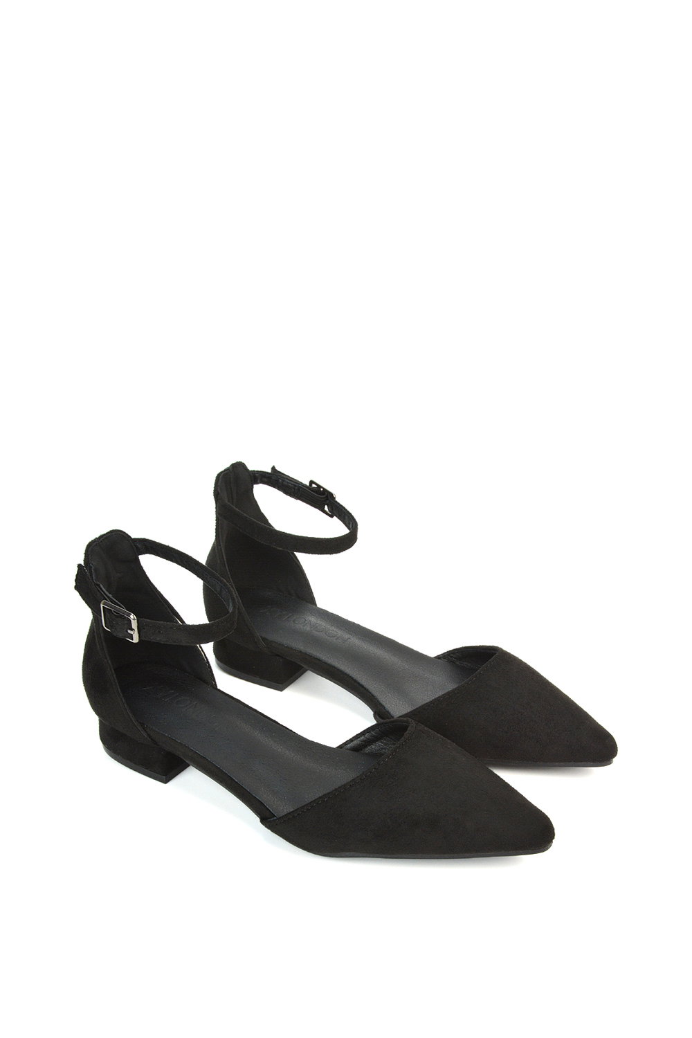 Black XY LONDON Black 'Jenny' Low Heel Flat Pointed Toe Ankle Strap Court Shoes, Image 5 of 5