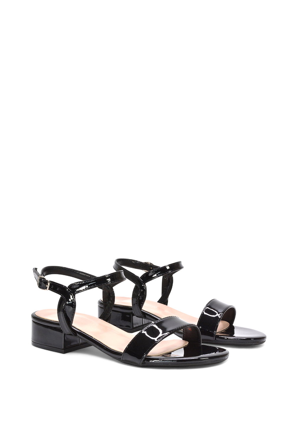 Black XY LONDON Black 'Moana' Strappy Low Block Heels With Ankle Strap, Image 3 of 5