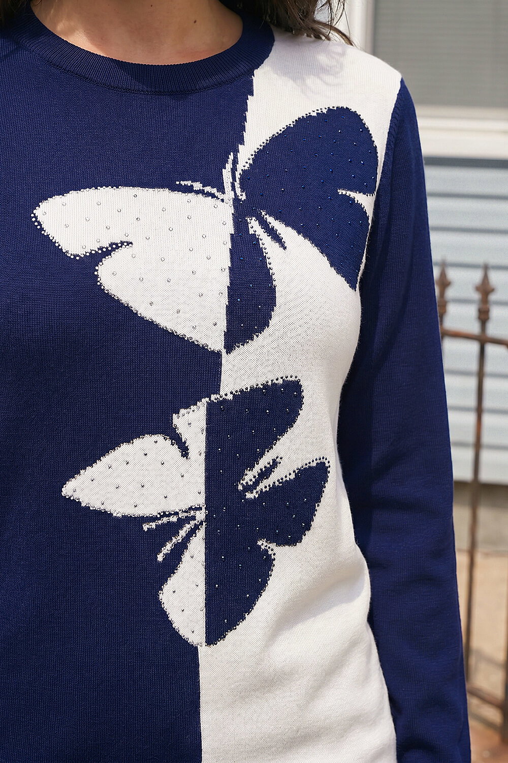Navy Butterfly Sparkle Mix Jumper, Image 5 of 4