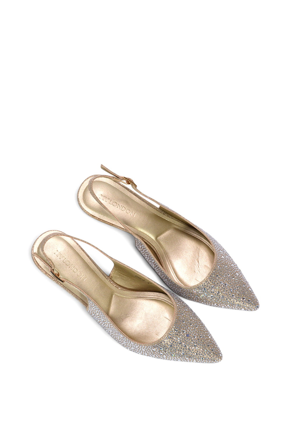 Gold XY LONDON Gold Slingback Court Shoes Pointed Kitten Heels With Crystal Details, Image 6 of 6