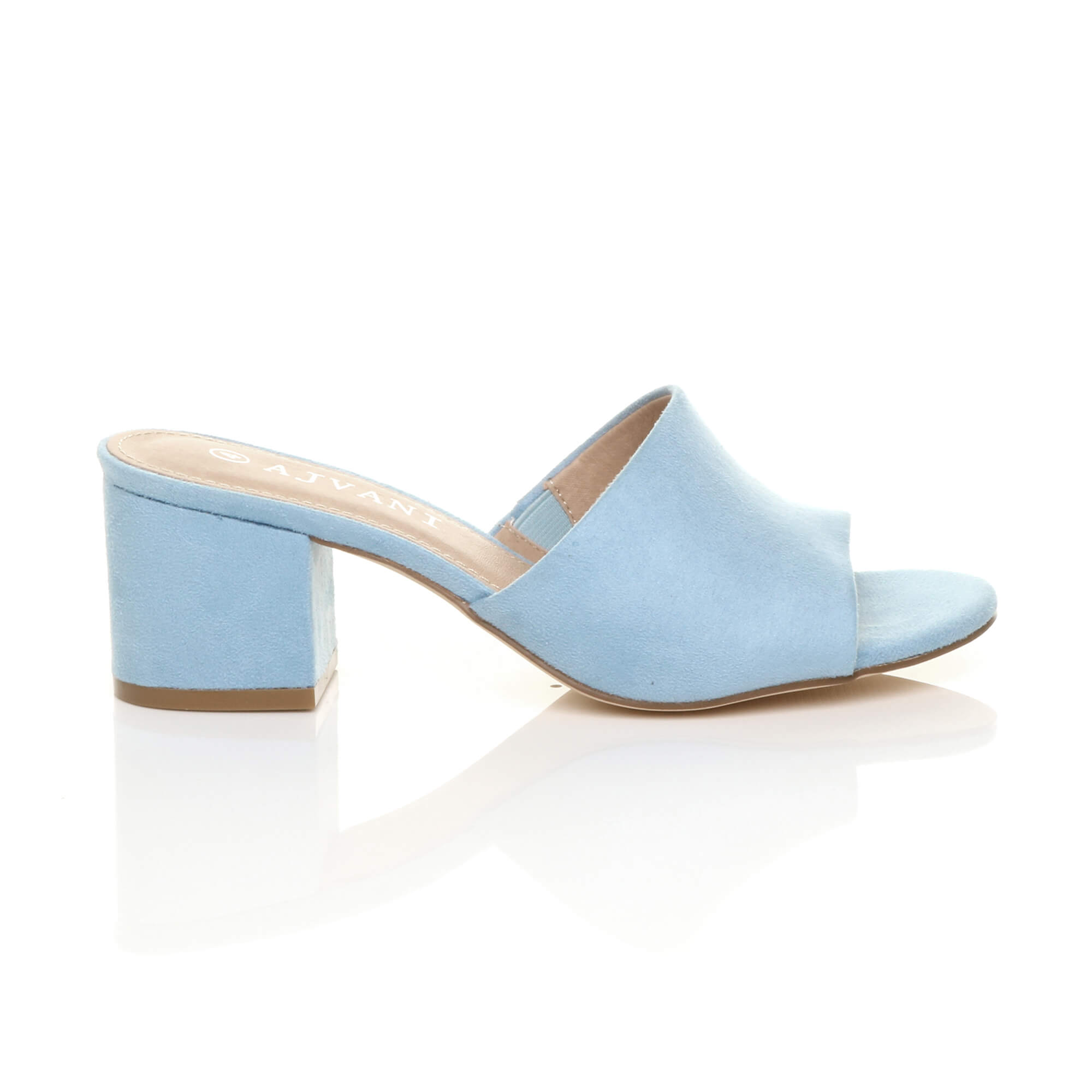 Light Blue AJVANI Light Blue Mid Block Heel Peep Toe Mules Sandals, Image 2 of 6