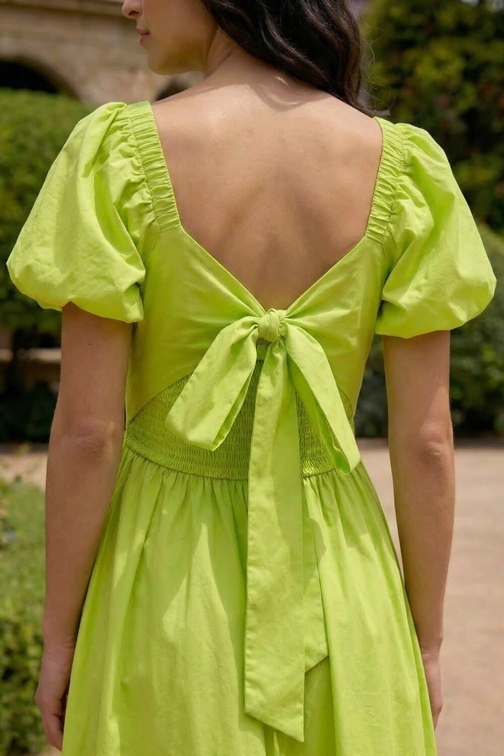 Lime Dusk Pleated Puff Midi Dress, Image 5 of 4