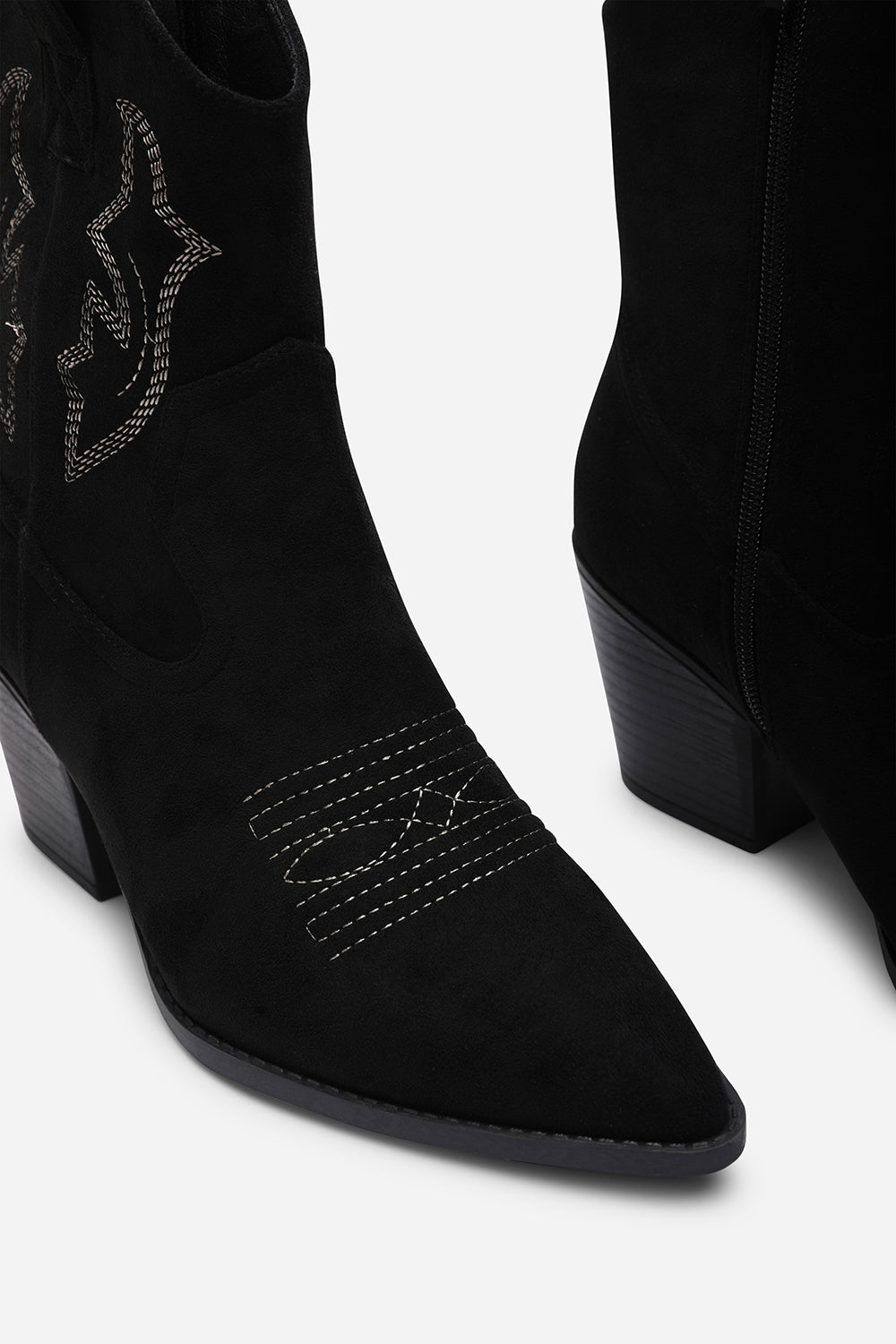 Black Seraphina Cowboy Boots Ankle Length Western Block Heel, Image 3 of 5