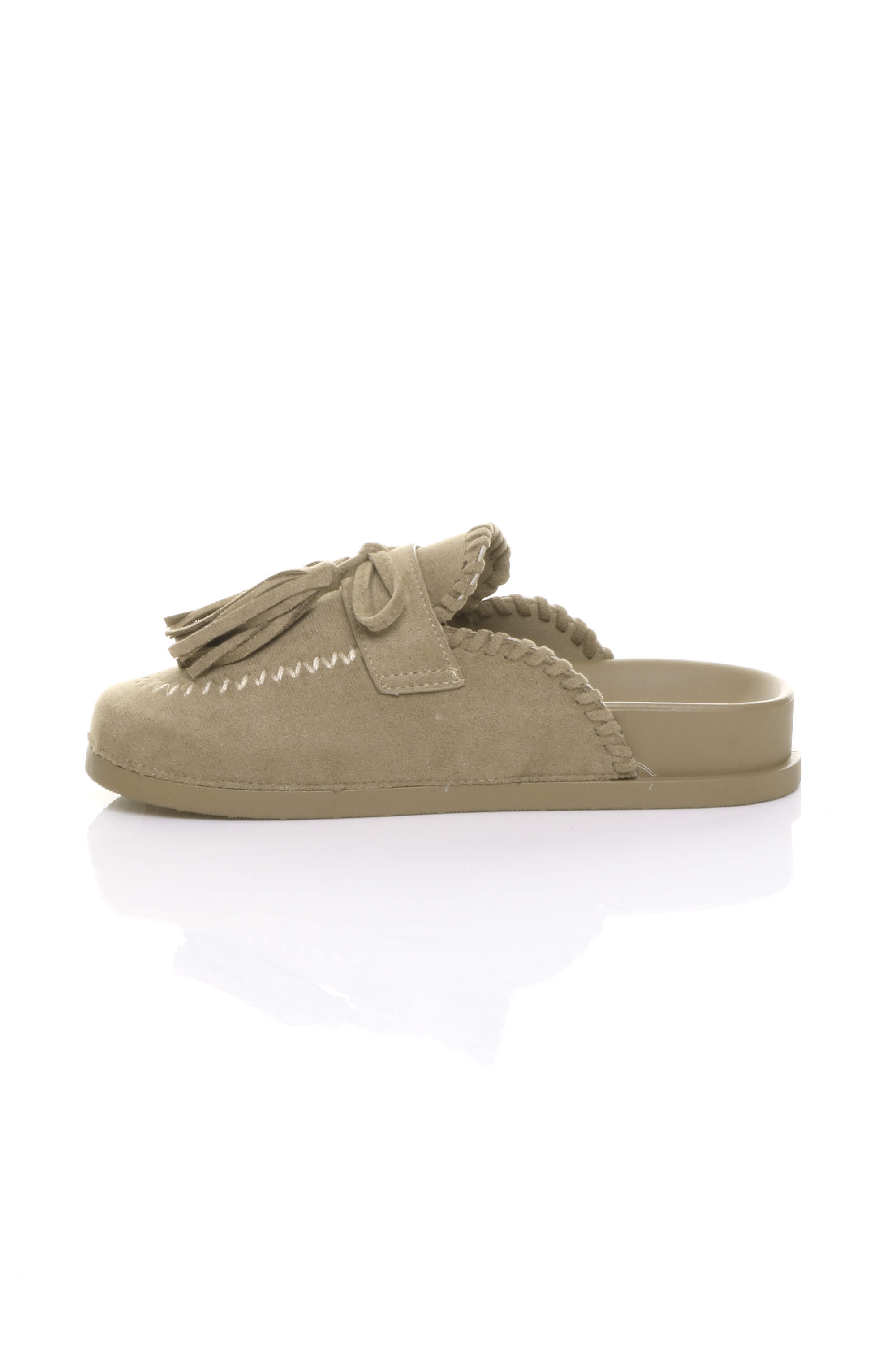 Beige AJVANI Beige Flat Tassel Moccasin Mules Sandals Sliders, Image 3 of 4