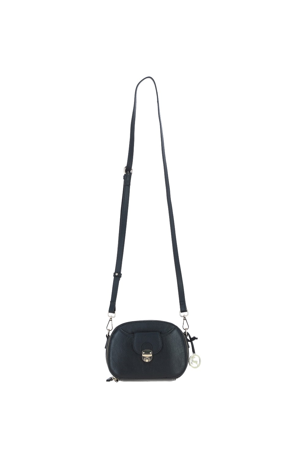 Black Real Leather Compact Crossbody Bag with Adjustable Strap, Image 2 of 4