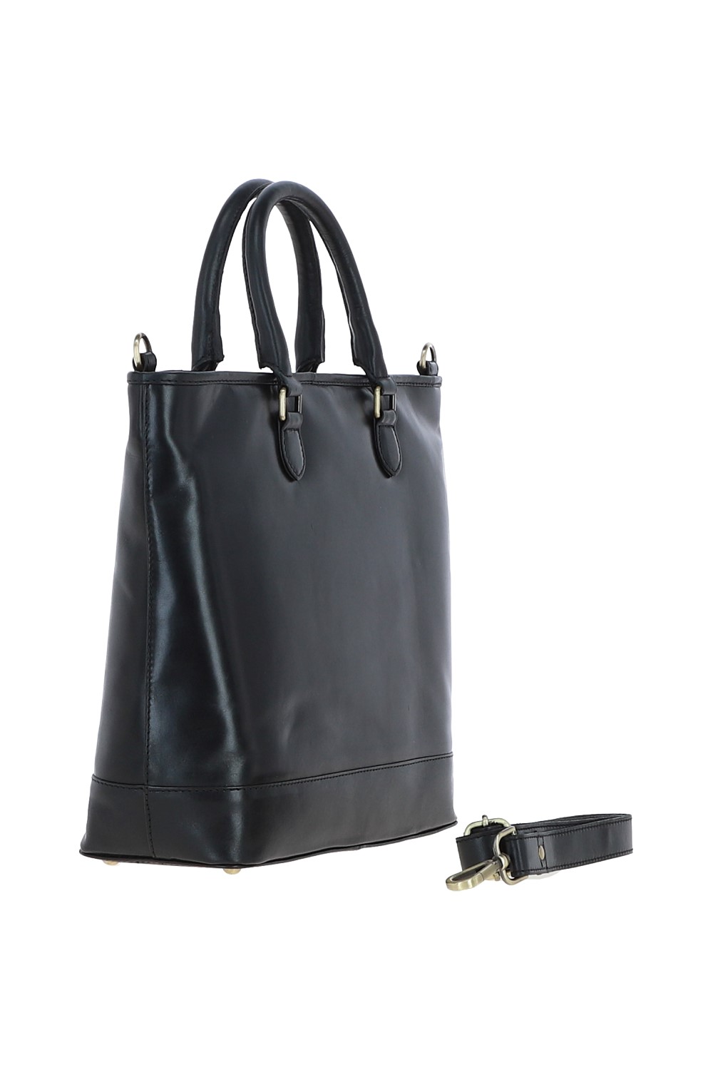 Black Large Real Leather Shopper Bag, Image 4 of 4