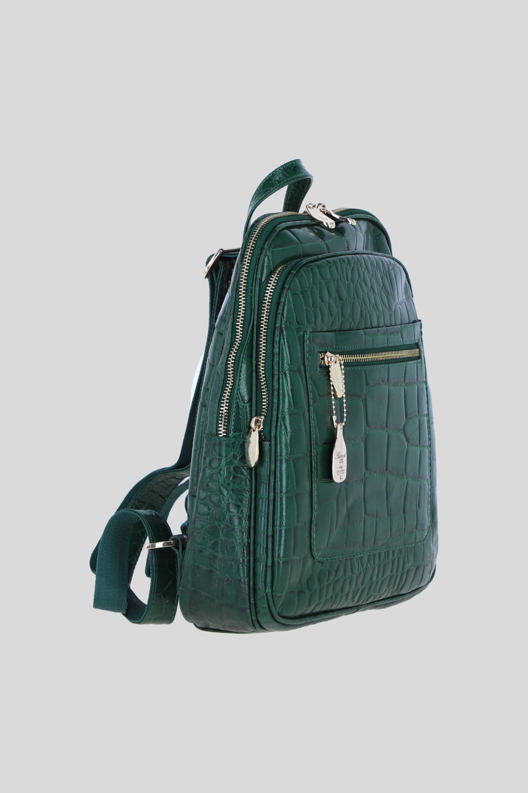 Green Real Leather Backpack with Multiple Pockets and Gold-Tone Hardware, Image 4 of 4