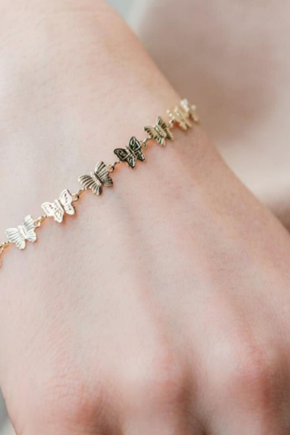 Gold Butterfly Charm Thin Bracelet, Image 1 of 2