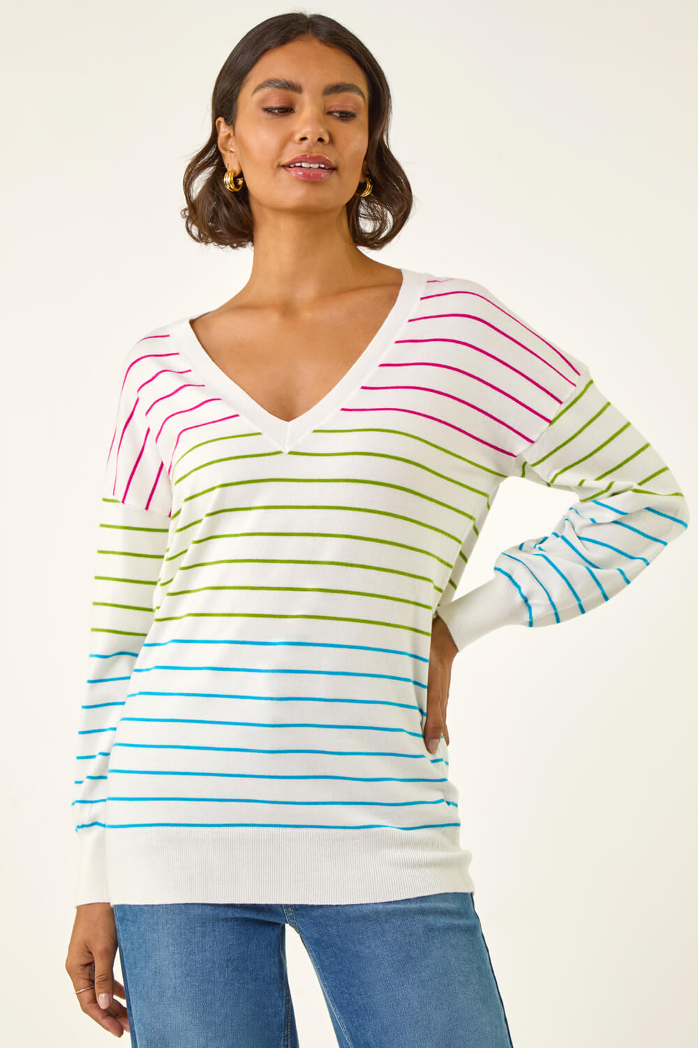 Ivory Stripe Boyfriend Knit Jumper , Image 5 of 5