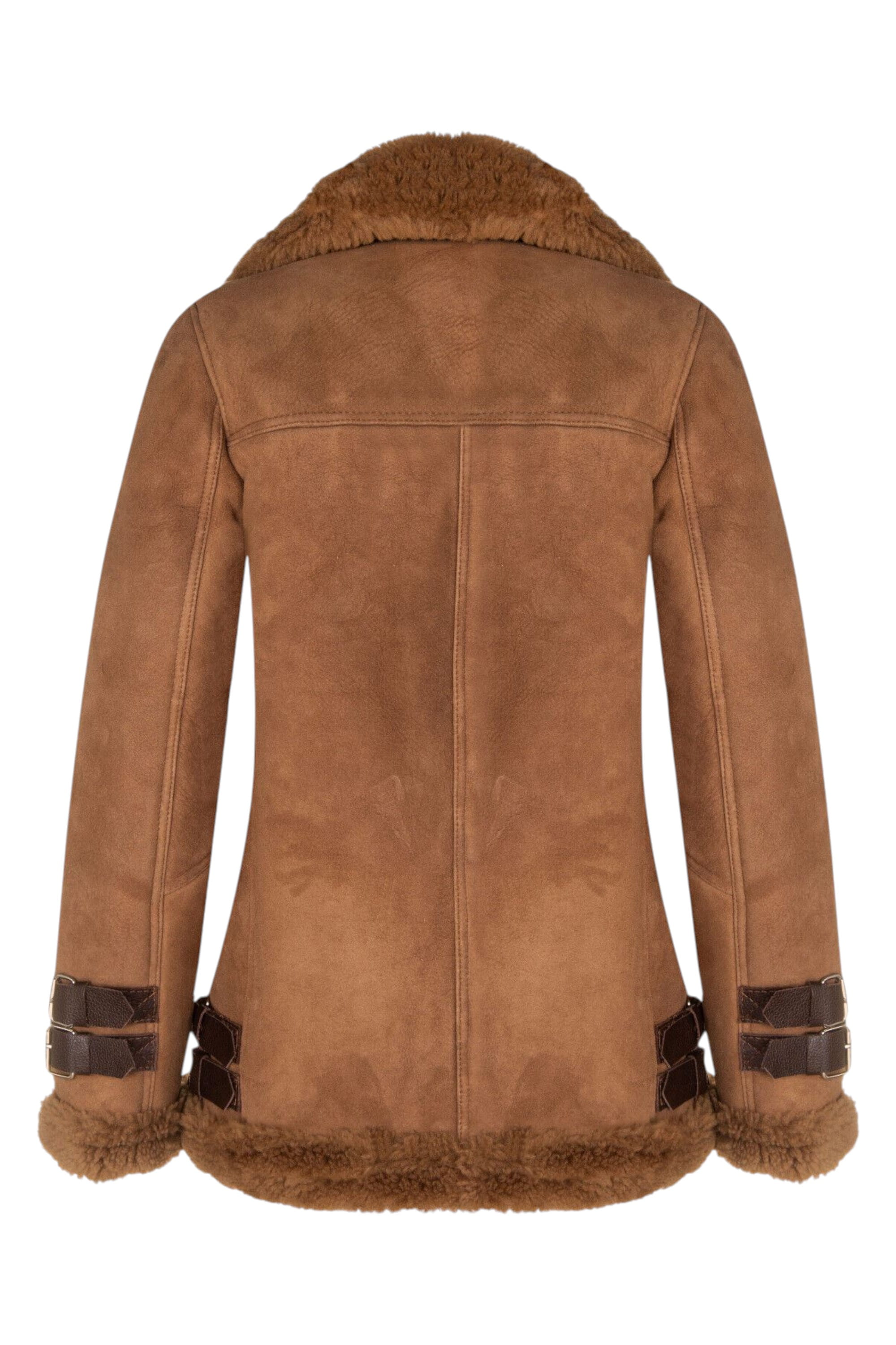 Brown Womens Sheepskin Biker Jacket - Alamar, Image 3 of 4