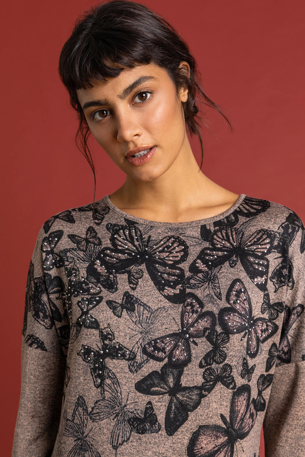 Biscuit Butterfly Print Embellished Slouch Dress, Image 5 of 4