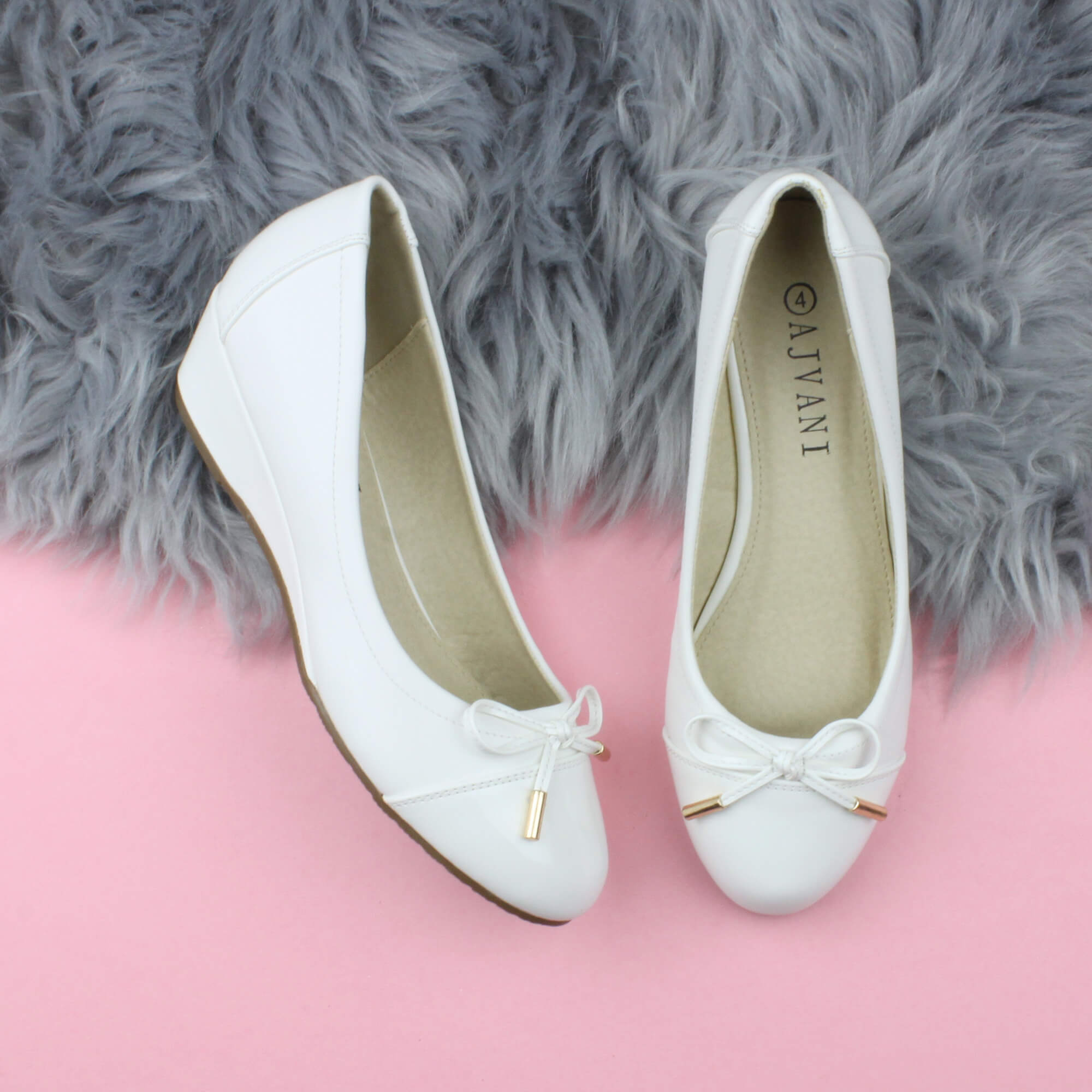 White AJVANI White Low Mid Wedge Heel Comfort Court Shoes, Image 4 of 6