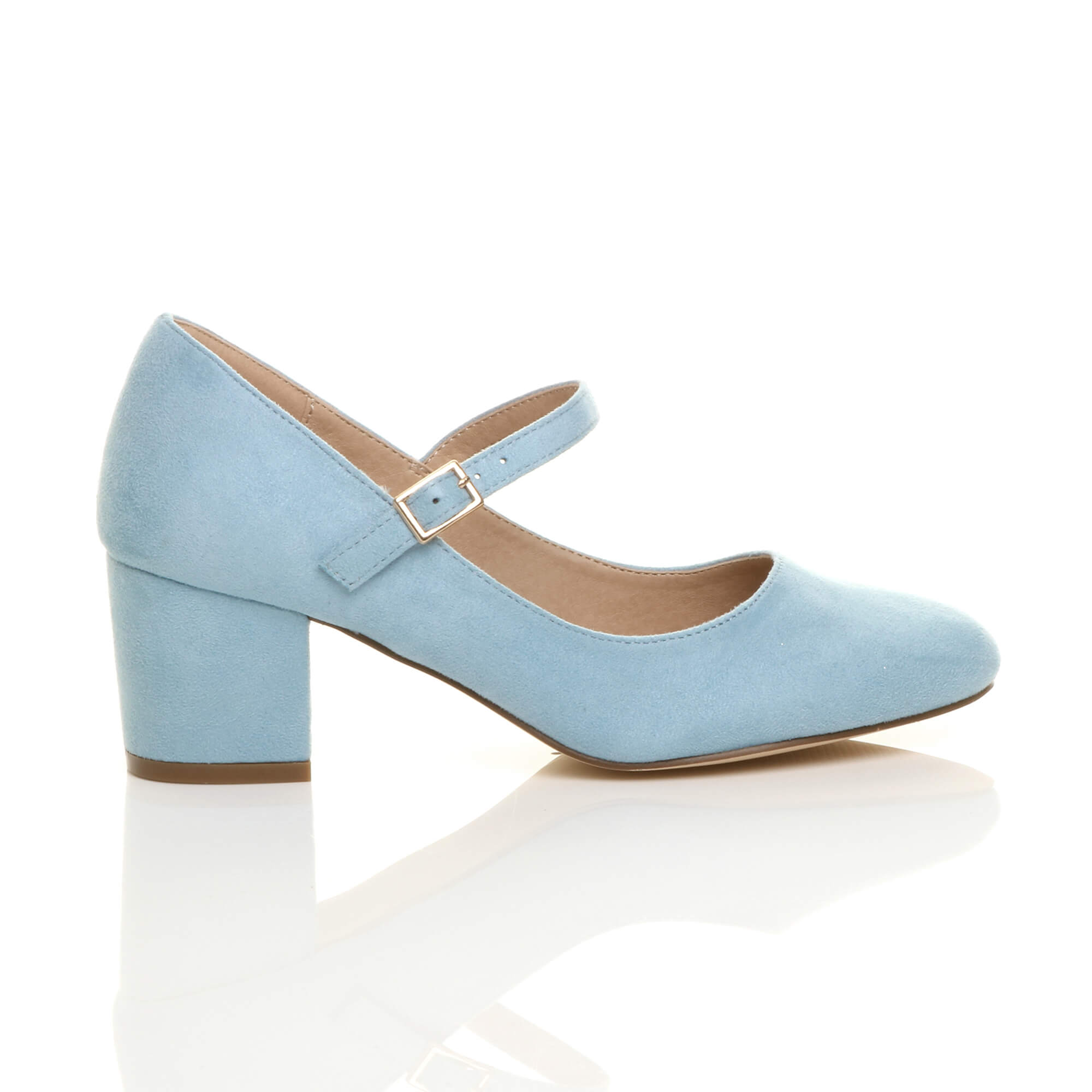 Light Blue AJVANI Light Blue Mid Block Heel Mary Jane Court Shoes, Image 2 of 6