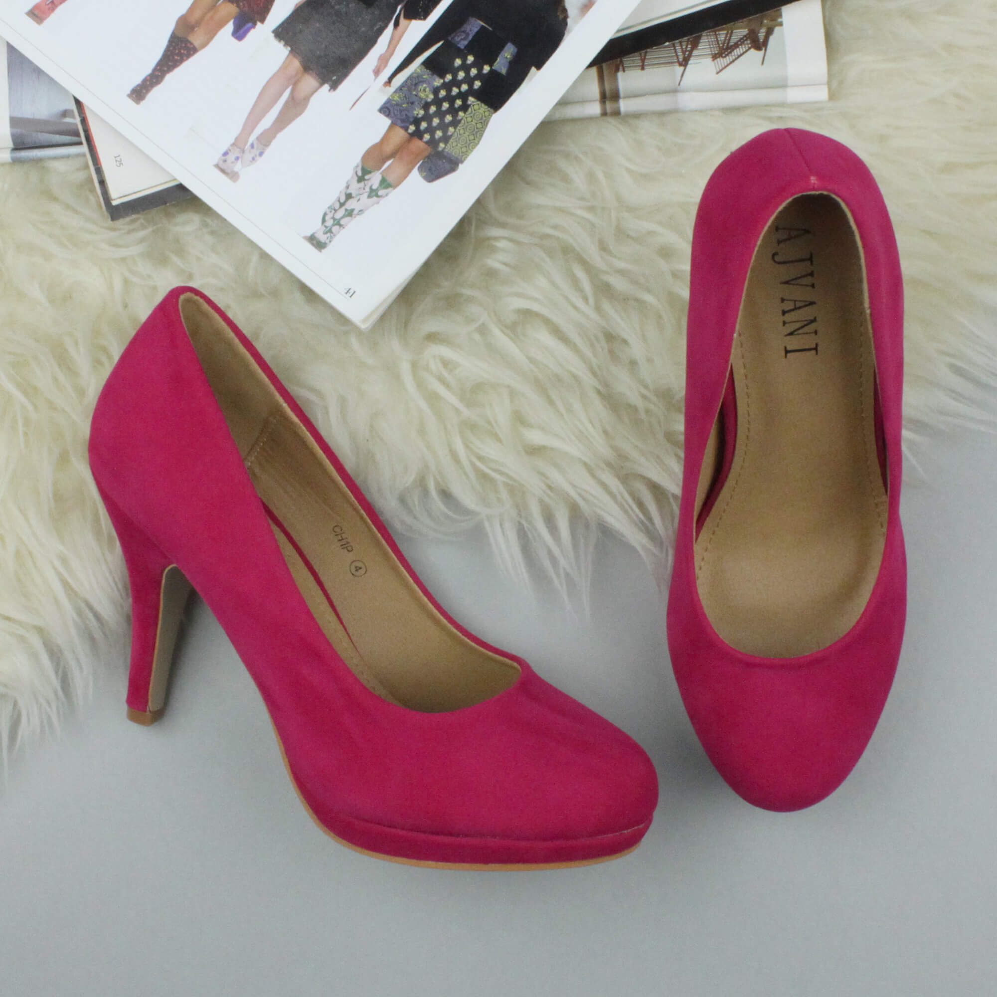 Fuchsia AJVANI Fuchsia Mid High Heel Court Shoes, Image 4 of 6