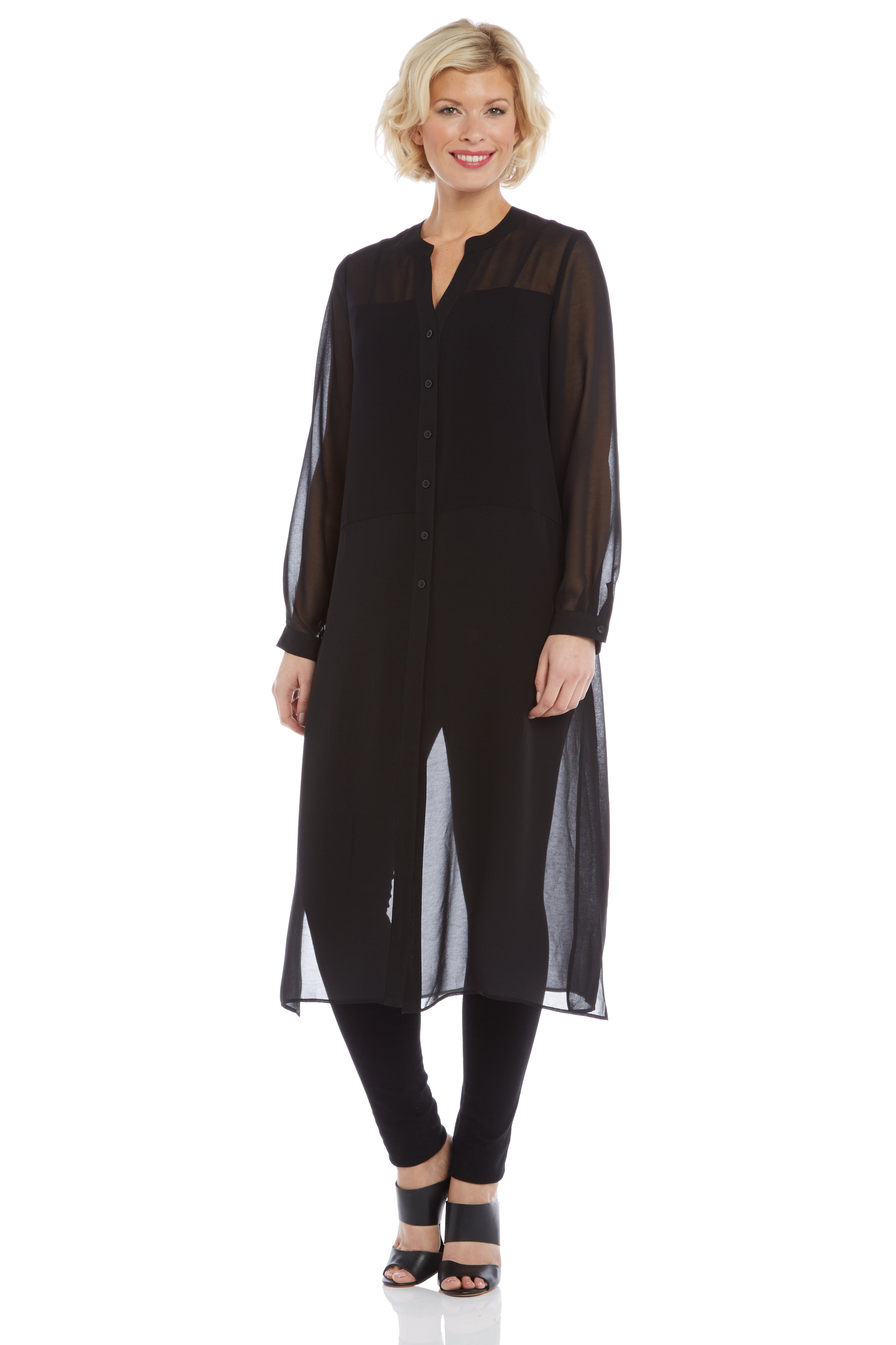 Black Longline Chiffon Blouse, Image 4 of 7