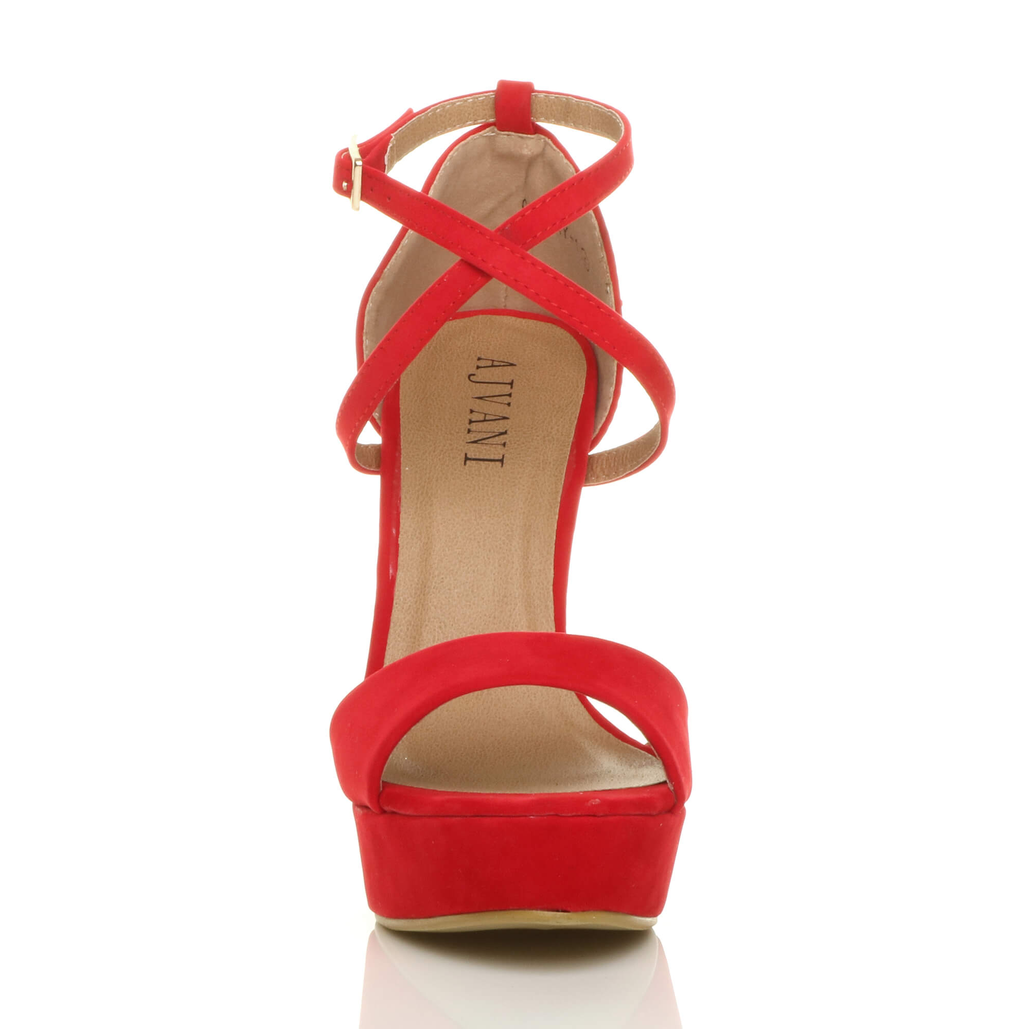 Red AJVANI Red High Heel Crossed Straps Platform Sandals, Image 6 of 6