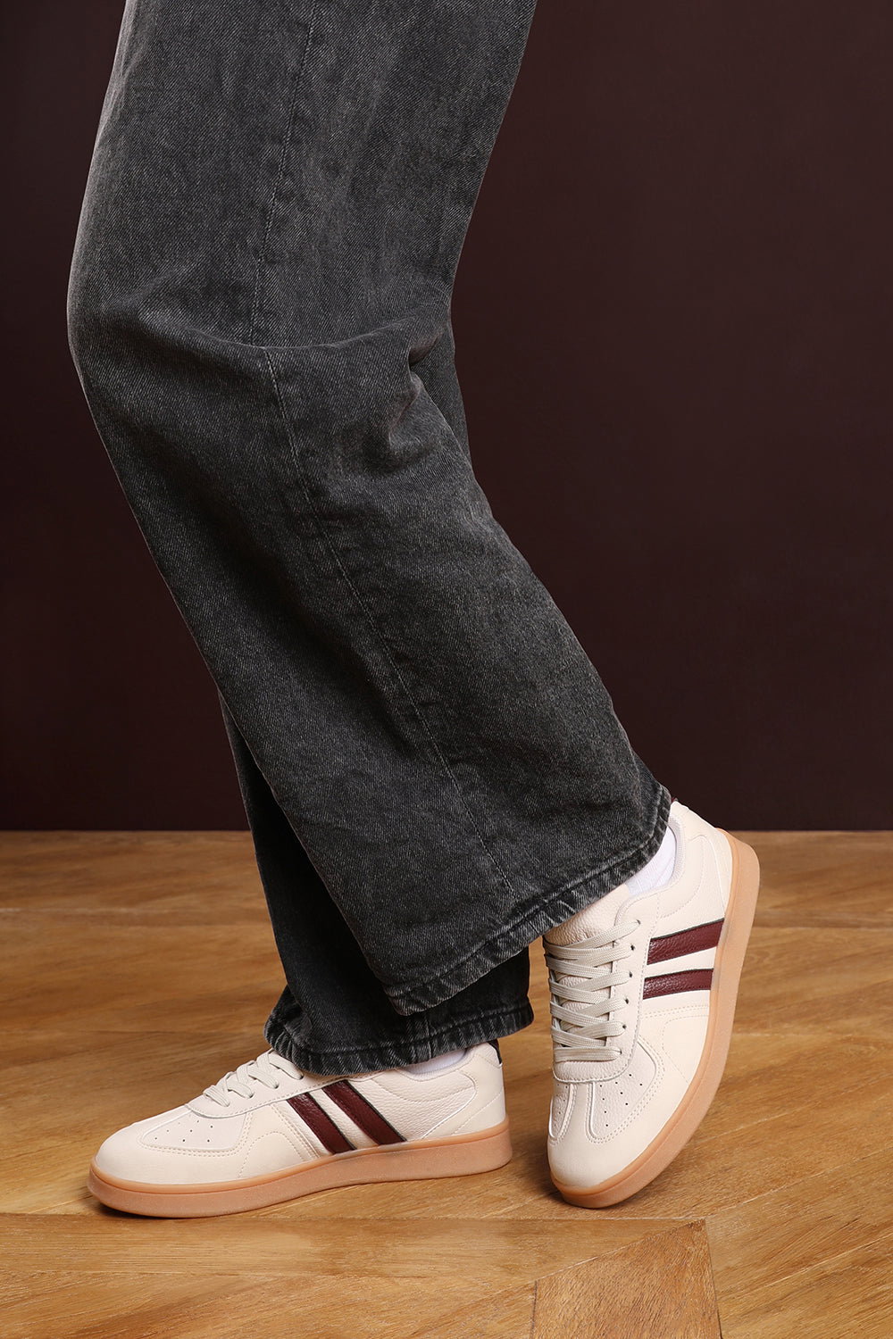 Beige 'Xia' Classic Retro Lace Up Trainer with Stripes, Image 8 of 8