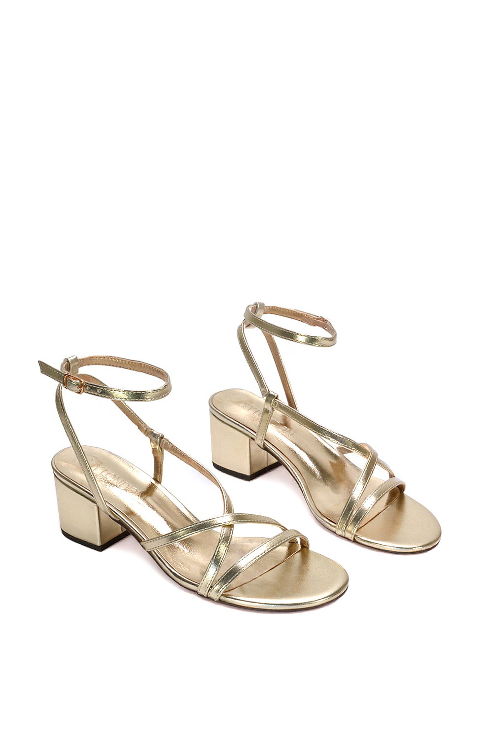 Gold 'Maria' Ankle Strap Low Block Heel Strappy Sandals, Image 5 of 5