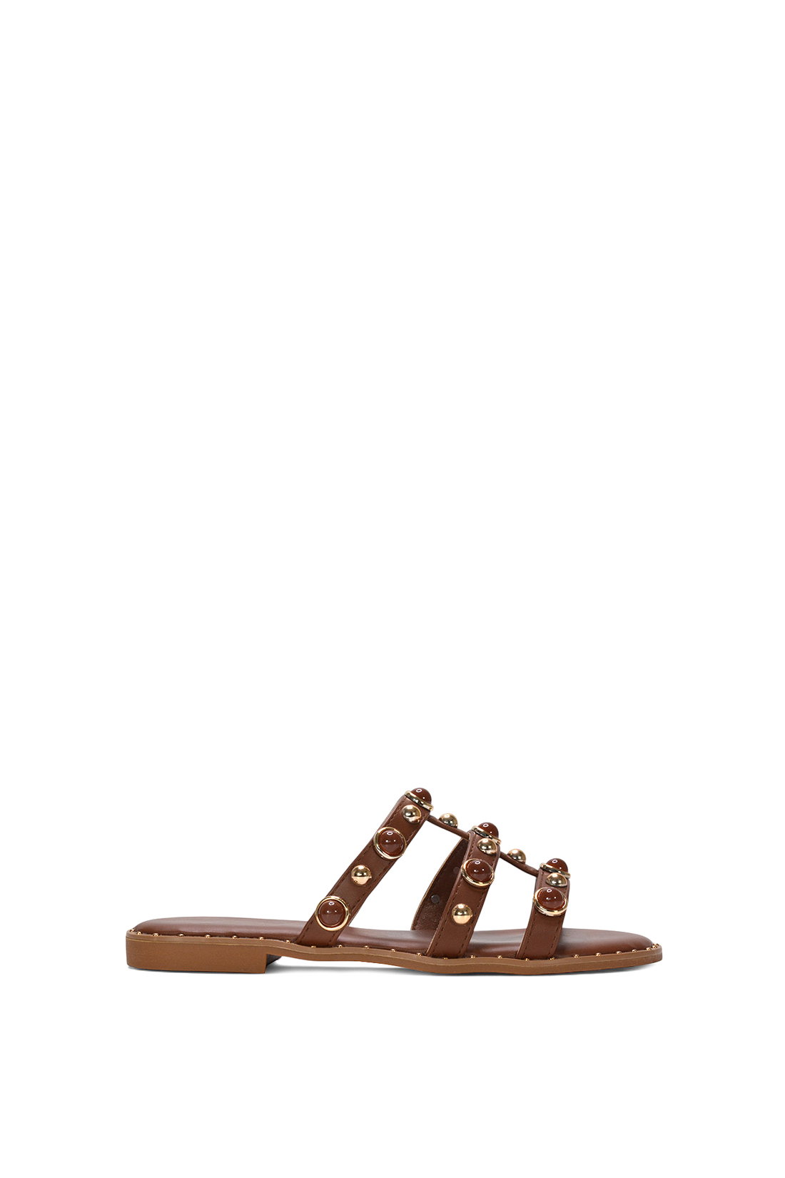 Black Slip On Sandals With Peal Studded Straps