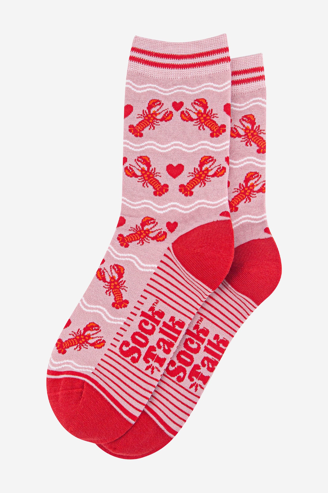 Pink Lobsters In Love Hearts Bamboo Ankle Socks, Image 3 of 4