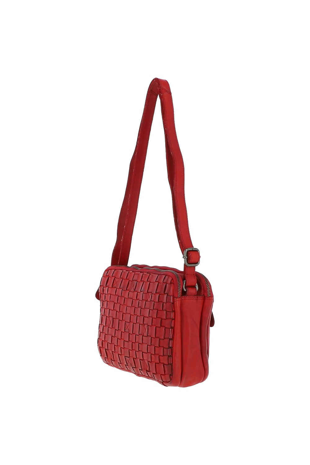 Red 'Perfezione' Three Section Vintage Woven Leather Shoulder Bag, Image 2 of 3