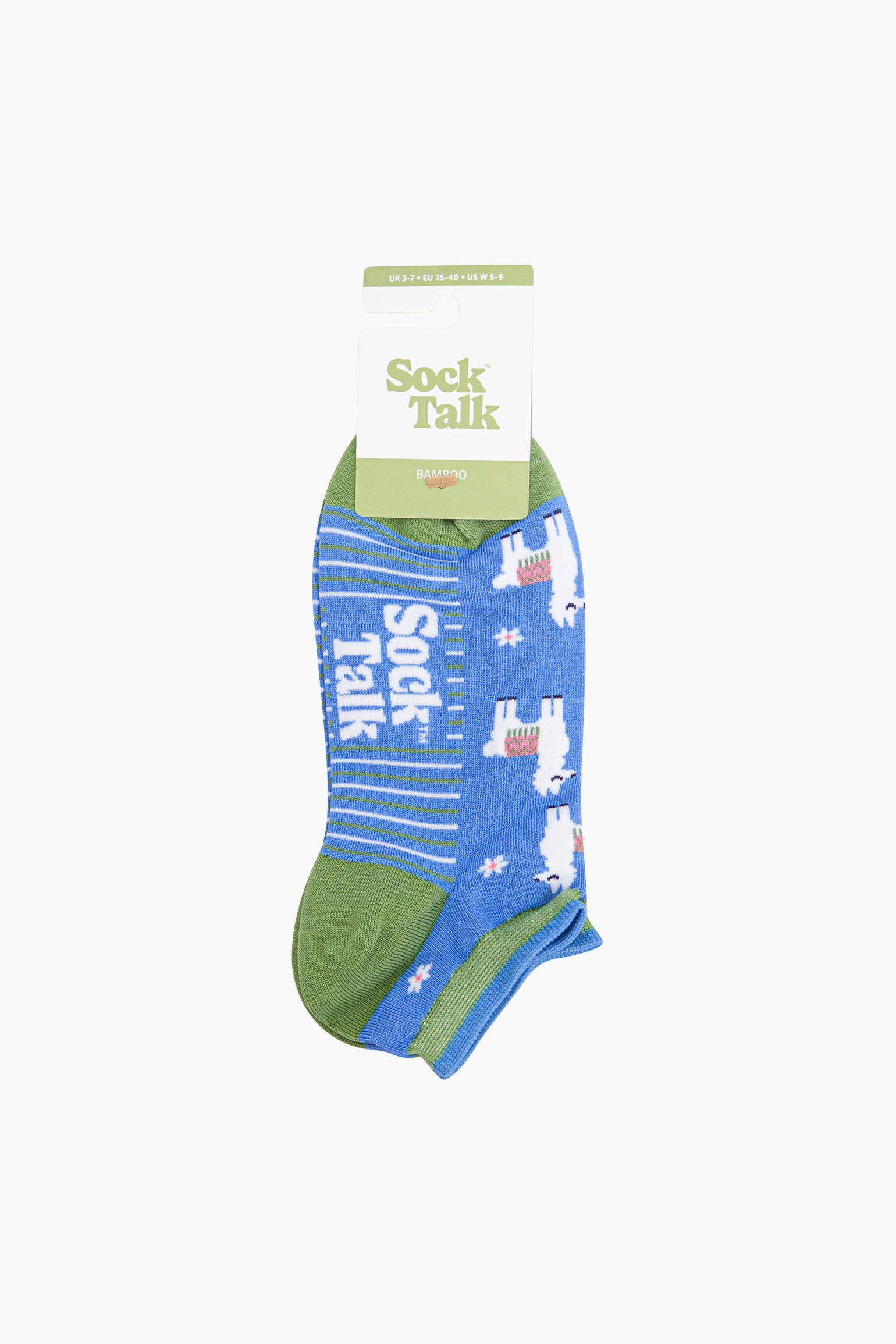 Blue Llama Floral Bamboo Trainer Socks in Blue, Image 4 of 4