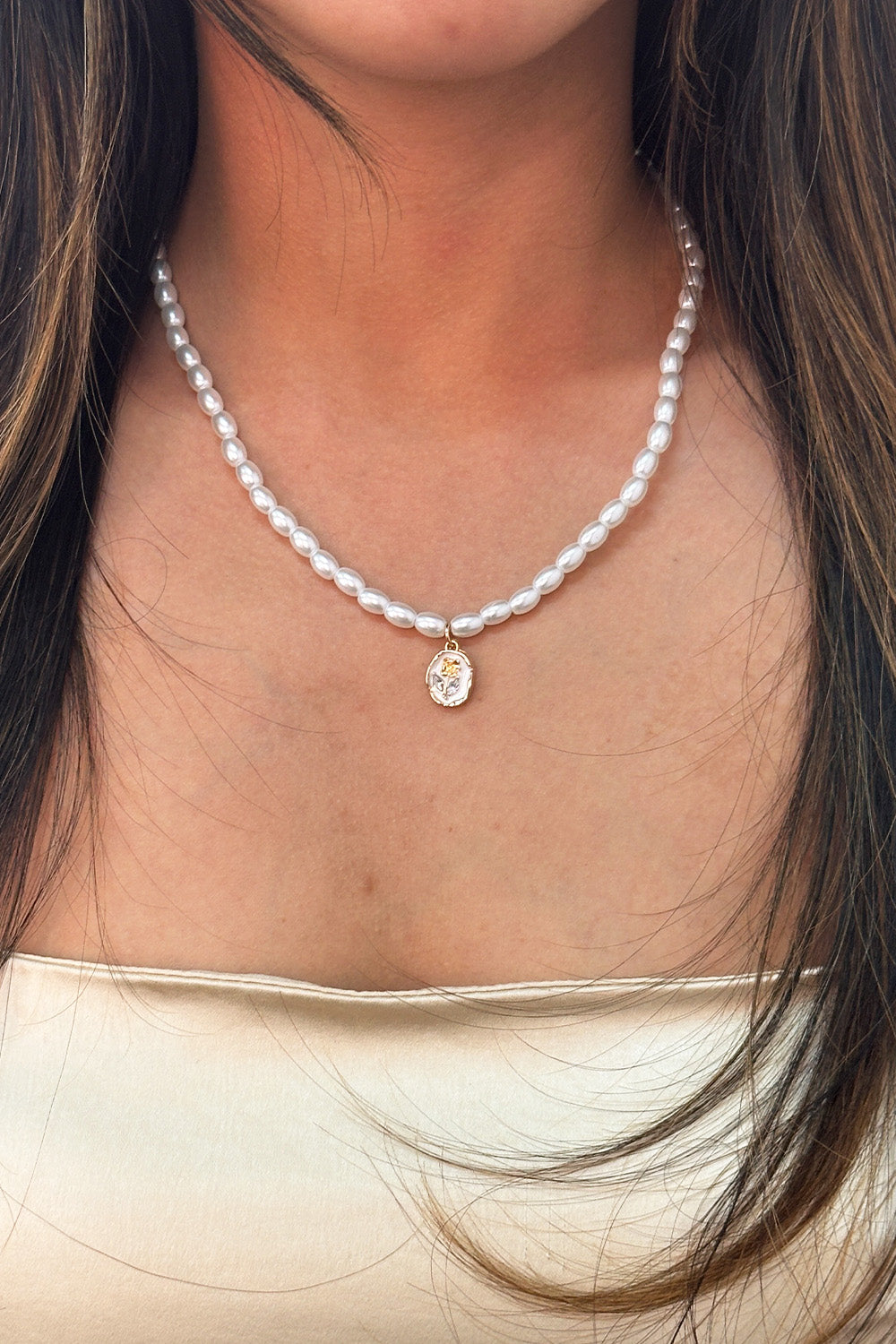 Gold Pearl Chain Necklace with Floral Pendant - Gift Boxed, Image 3 of 5