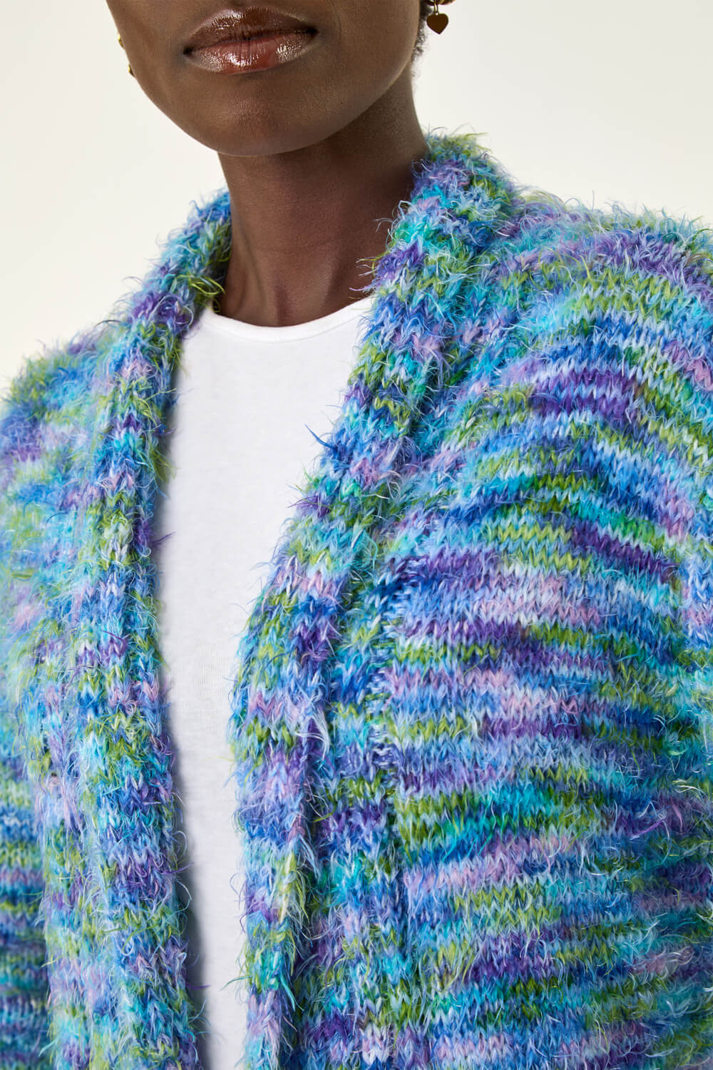 Blue Multi Fluffy Eyelash Knit Cardigan, Image 6 of 5