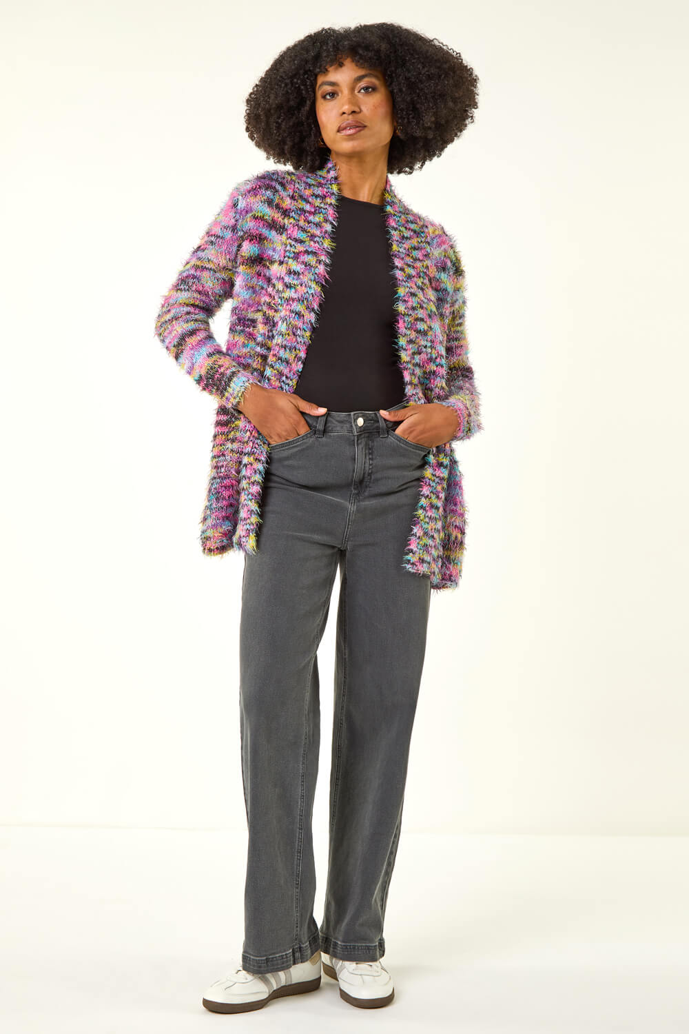 Purple Fluffy Longline Cosy Cardigan, Image 3 of 5